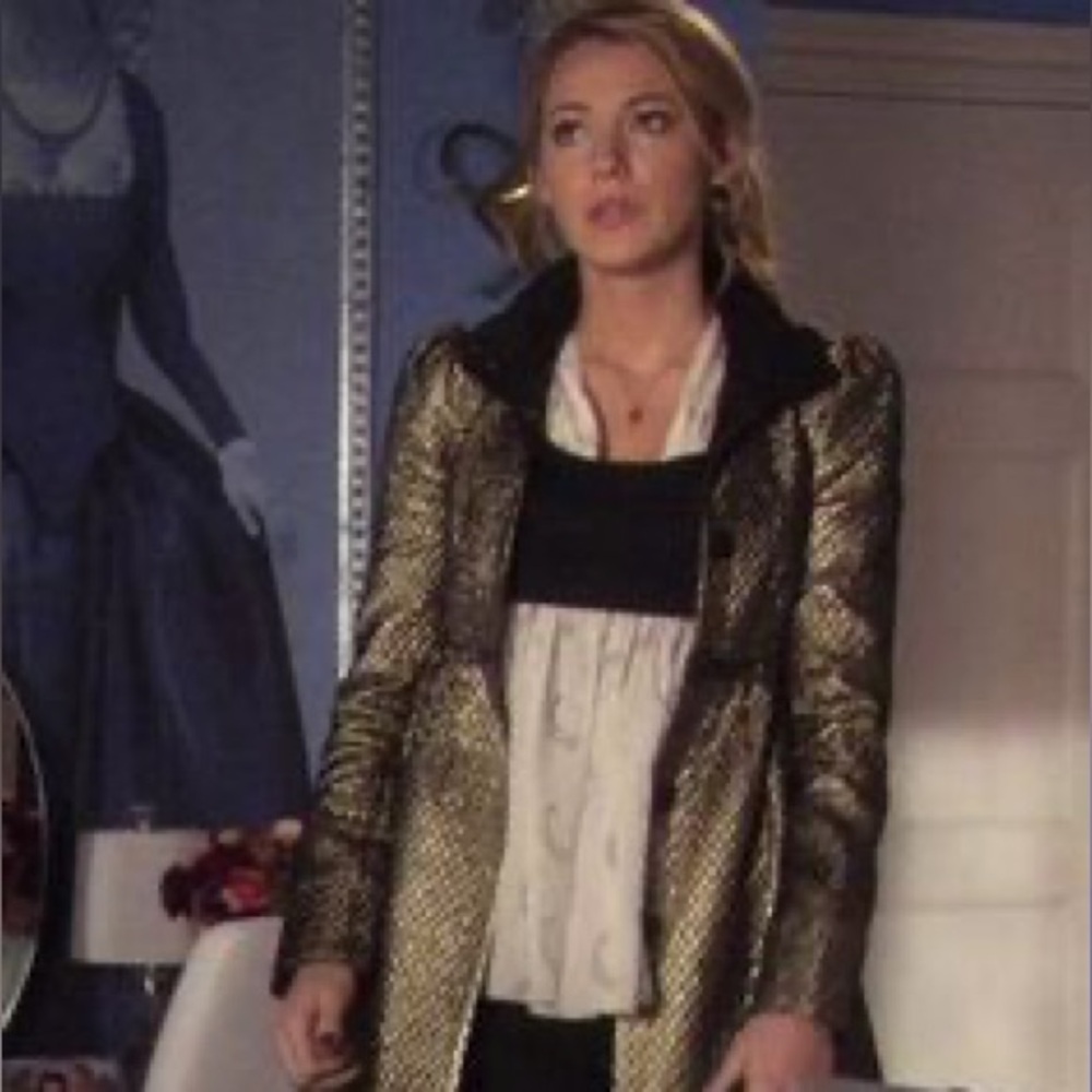 Alice + Olivia Metallic Gold Trench Coat Gossip Girl ASO Serena Van Der Woodsen